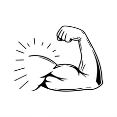 Strong Arm Flex Vector Illustration &ndash; Fitness Power Symbol, Minimal Line Art of Muscular Biceps