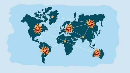 World map showing global virus spread with interconnected points pandemic - Powered by Adobe