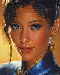 Close-up Portrait of a Chinese Person with Elegant Features and Traditional Attire