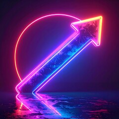Neon up arrow pointing upwards with a glowing circle