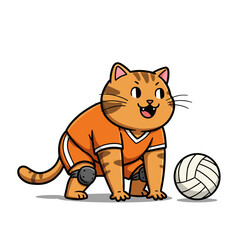 A cute cartoon kitten is sitting with a ball, a fun vector illustration of a domestic cat character