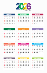 2026 Calendar Design .Full Year 2026 Calendar Template. Multi-Color Vertical Background and Organizer. Minimalist 2026 Monthly Planner. Printable Vector Calendar with Colorful Headers.