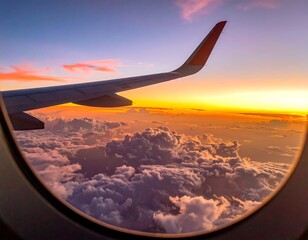 Airplane Window View at Sunset