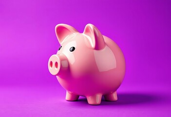 A ceramic piggy bank, isolated on a vibrant purple background,  protection,   deposit