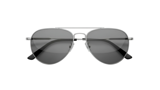 Silver framed aviator style eye protection gear rests against a solid black background