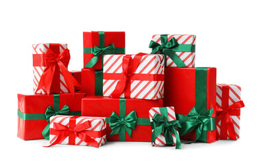 Christmas gift boxes on white background