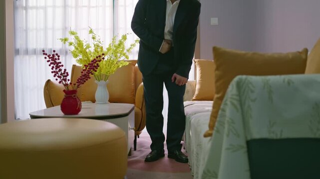 Mature man suddenly experienced abdominal pain while at home. Man suffered severe pain due to a sudden abdominal illness.