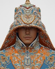 Close-Up Portrait of Laotian Person Wearing Traditional Costume with Intricate Details