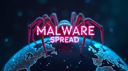 A digital representation of a spider on a globe, symbolizing the spread of malware across the world.