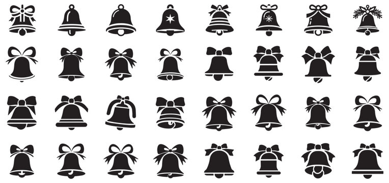 bell bells set collection pack bundle black shape icon silhouette vector flat illustration design on white background