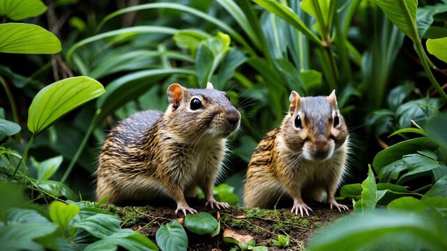 Watchful Gophers on Sentry Duty in Lush Vegetation