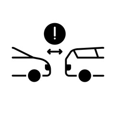 Glyph Icon - Car with exclamation sign indicating warning, alert, or danger.