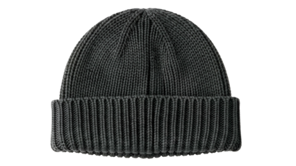 Knitted woolen headwear displays dense ribbed texture against a solid black background