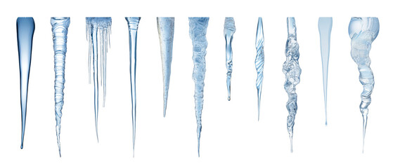 Fototapeta premium Different icicles showcase unique shapes and sizes, AI, PNG