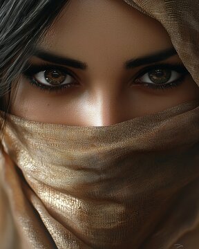 Close-up Portrait of a Turkmen Individual with a Daba and Intense Eyes in Soft Light