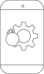 A phone displays a bomb overlapping a gear suggesting a threat to settings or system processes