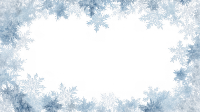 Blue snowflakes frame a white background, AI, PNG