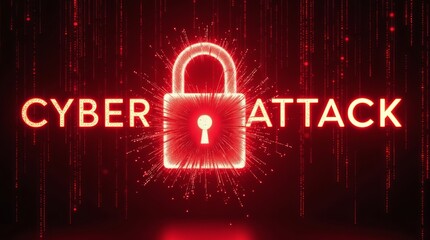 A striking graphic depicting 'CYBER ATTACK' with a glowing padlock, symbolizing online security threats.