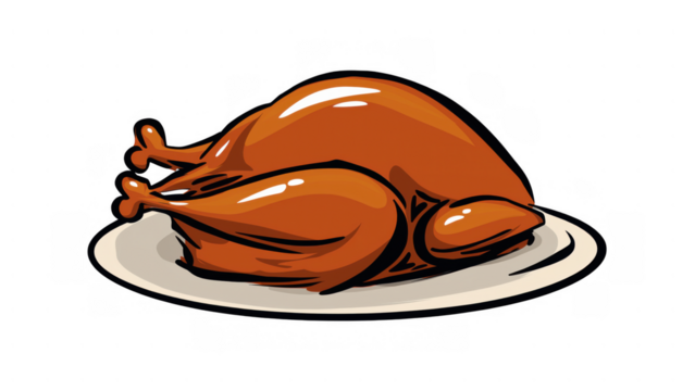 Turkey on a white plate for Thanksgiving feast, created AI, PNG