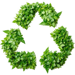 green leaves forming to an infinity recycle sign on a white isolated.