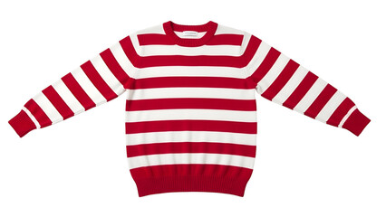 Garment featuring prominent horizontal stripes in vibrant red and white colors
