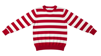 Garment featuring prominent horizontal stripes in vibrant red and white colors