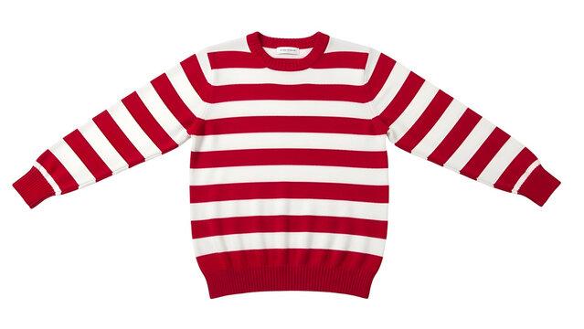 Garment featuring prominent horizontal stripes in vibrant red and white colors