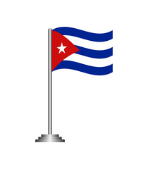 Cuba Flag Waving on Pole Isolated on Transparent Background
