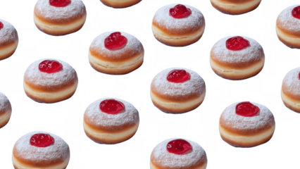 Sweet jelly filled donuts with powdered sugar topping, created AI, PNG