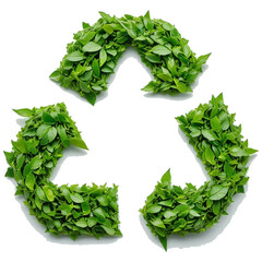 green leaves forming to an infinity recycle sign on a white isolated.