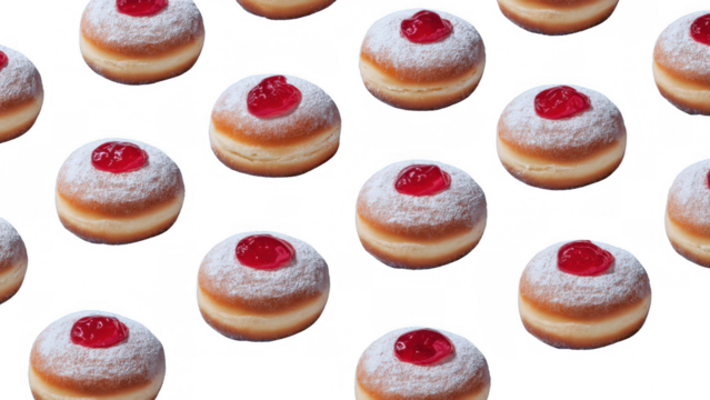 Sweet jelly filled donuts with powdered sugar topping, created AI, PNG