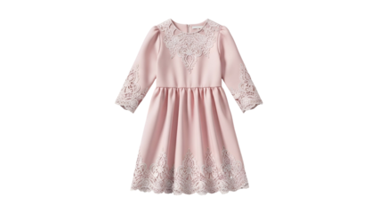 Elegant long sleeve garment for a young person features delicate lace embellishments