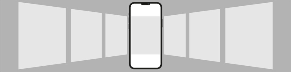 Phone carousel mockup vector. Template for showcasing mobile app interface and web design on multiple screens. Ideal for presentation, advertising, and portfolio display in a dynamic layout.