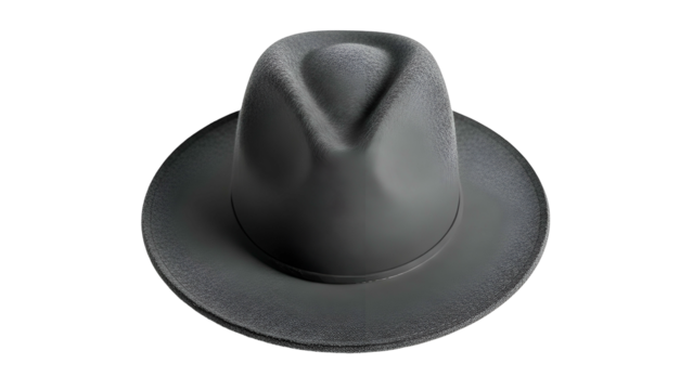 Classic felt fedora style headwear rendered in dark monochrome against a deep black background.