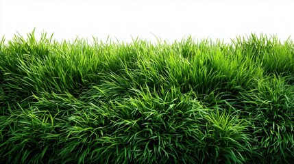Lush Green Grass Blades with Soft Texture and Bright Light Against a White Background