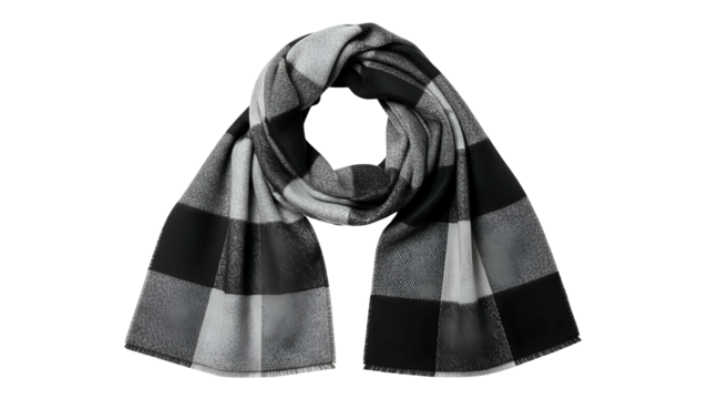 Knitted fabric accessory featuring a black and gray checkered pattern displayed against a dark background - Powered by Adobe