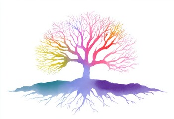 Vibrant gradient tree and roots illustration
