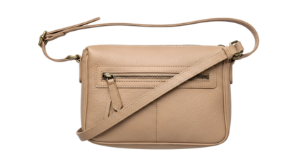 Rectangular leather satchel with adjustable strap photographed against a solid black background