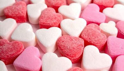 Close-up of pink, white, and red heart-shaped candies