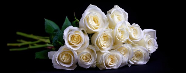 White rose bouquet on black background