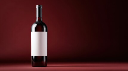 Red wine bottle, blank white label on maroon background