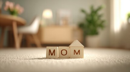 Mom wooden block letters on carpet
