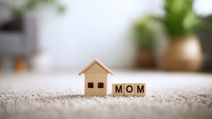 Miniature house and mom blocks on carpet
