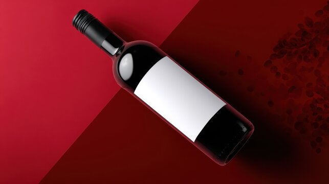 Wine bottle on red background with blank label - Powered by Adobe