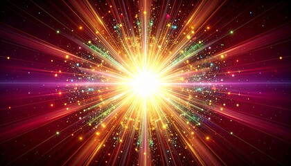Naklejka premium Vibrant Light Burst with Colorful Radial Rays Abstract Background 赤みを帯びた光線が、放射状に広がる鮮やかな抽象背景 デジタルイラスト