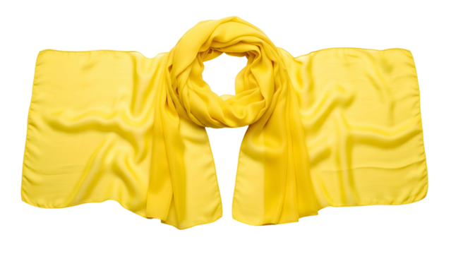 Bright yellow satin accessory draped in a circular knot against a dark background