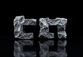 Ice cubes font on black and white backgrounds with clear frozen cubes and water reflections