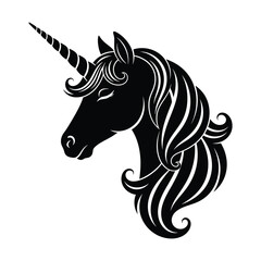 Obraz premium Stylized black and white unicorn head with flowing mane