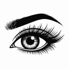 Stylized black and white illustration of a woman's eye