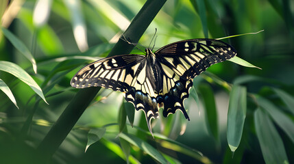 Butterfly perched on green plant